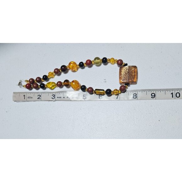 Retro Glass Beaded Necklace Amber Black Brown Square Pendant Boho Jewelry Women - Picture 5 of 6